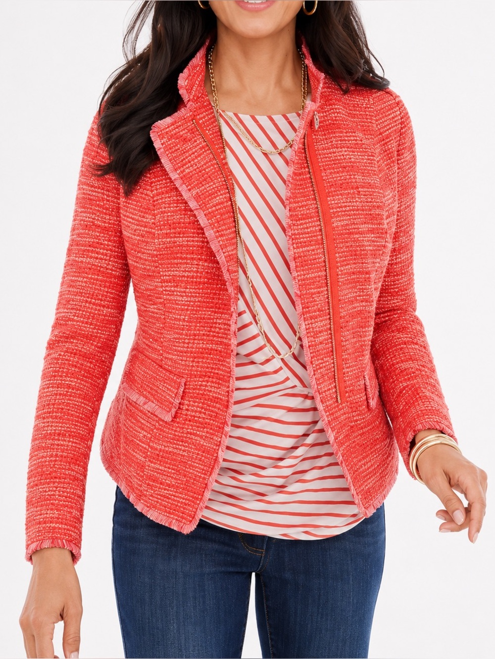 Chico’s Orange Tweed Fringe‎ Jacket